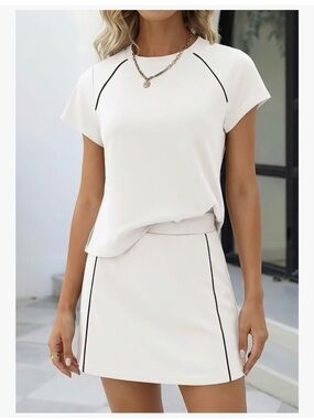 White Mini Skirt and Top Set with Black Piping, new/never worn athletic set